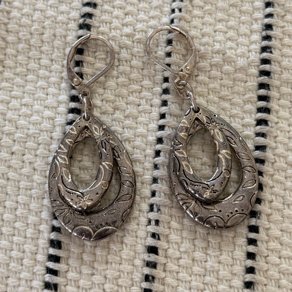 Boho Etched Floral Double Teardrop Earrings